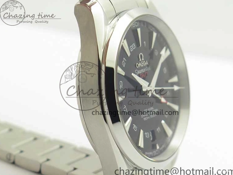 0310 Stylish Aqua Terra 150M GMT SS VSF 1:1 Best Edition Black Textured Dial on SS Bracelet A8605 Super Clone 8055